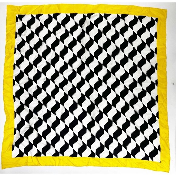 Doncaster Accessories - Doncaster 35.5 X 35.5 White Yellow Black Silk Geometric Print Square Scarf